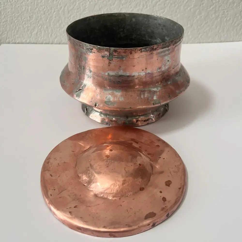 Vintage Hand Hammered Copper Cooking‎ Pot w Lid Rustic Farmhouse Primitive Decor
